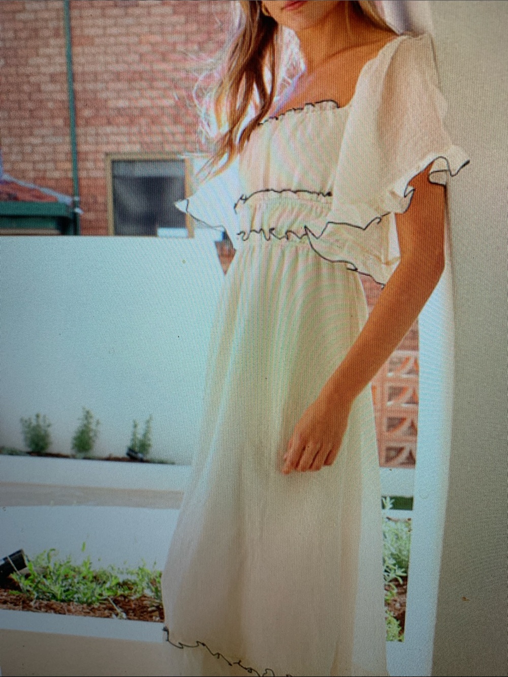 Women’s Cream Ruffle Maxi Dress long Flowy Crinkled Fairy-tale Maxi Dress - Picture 4 of 5